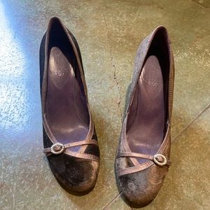 Guess Green/Brown velvet heals with pearl accent